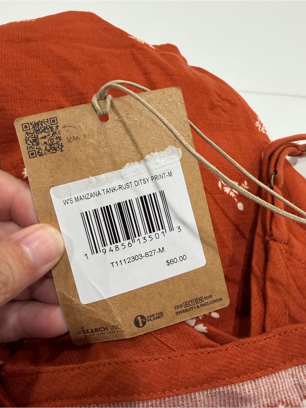Toad&Co Women's Medium Manzana Tank Rust Pattern NWT Crop Organic Cotton No Iron - Picture 6 of 7